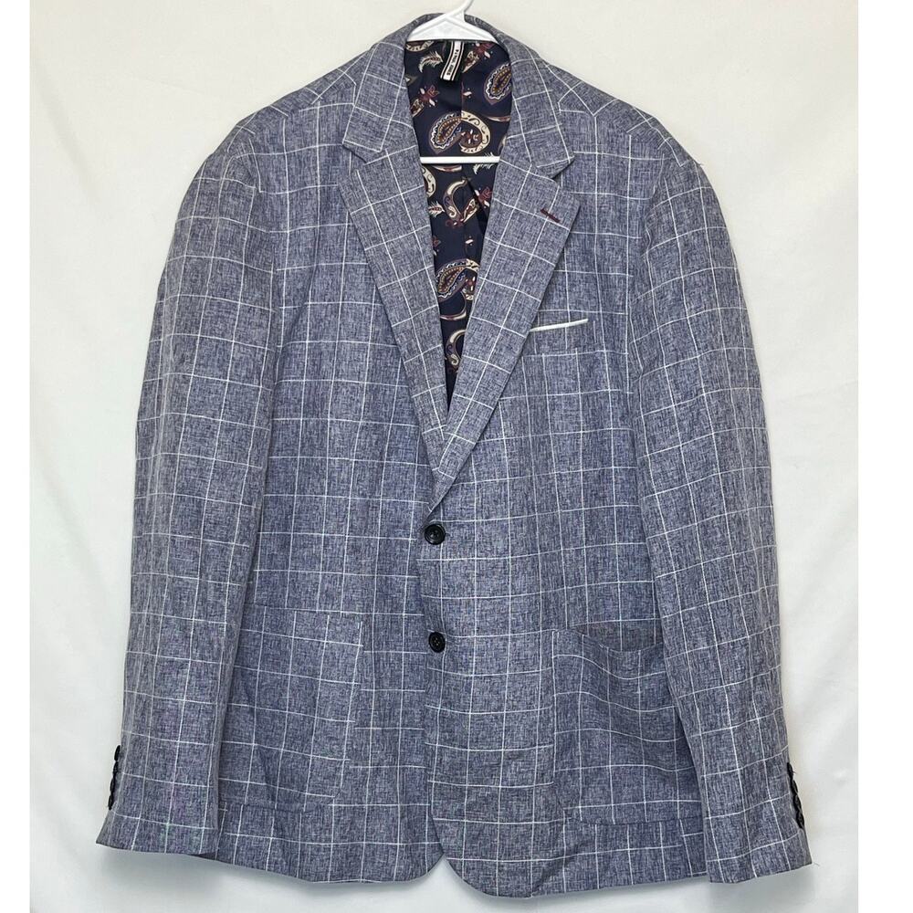 PJ Paul Jones Men’s XXL Blue White Windowpane Check 2 Button Long Sleeve Blazer